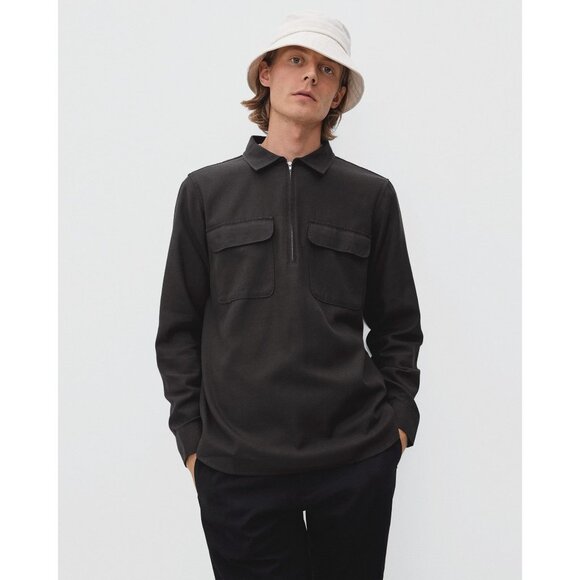 Everlane Mens The Quarter-Zip Popover Shirt Long Sleeve Black M